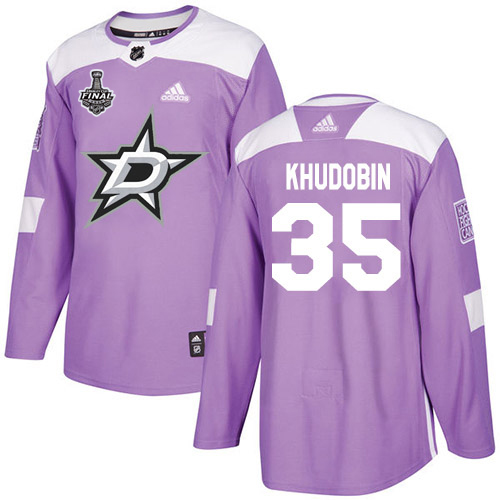 Adidas Men Dallas Stars 35 Anton Khudobin Purple Authentic Fights Cancer 2020 Stanley Cup Final Stitched NHL Jersey